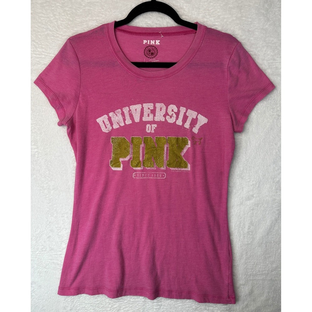 PINK Victoria's Secret Graphic Y2K Tee Womens L Pink University of Pink